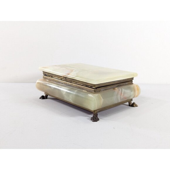 Italian Rectangular Green Onyx Marble Storage Box with Brass hardware and feet - Picture 4 of 15